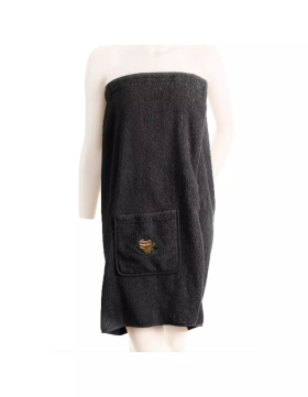 Kilt do sauny froté dámsky - čierny, s výšivkou vedra