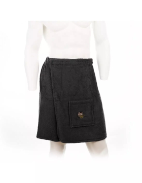 Kilt do sauny froté pánsky - čierny, s výšivkou vedra