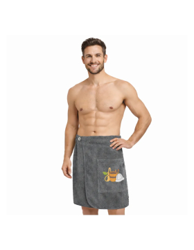 Pánsky kilt do sauny - šedý, výšivka saunových doplnkov