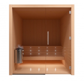 Fínska sauna Auroom LIBERA 150x180 s presklenou stenou, osika/jelša