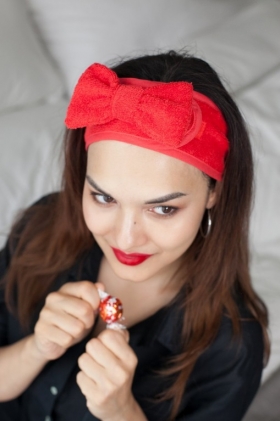 Wellness čelenka MaryBerry do sauny, červená s mašľou